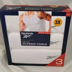 Reebok 3 Pack Ribbed Tanks White BIG 3XL, 100% Cotton, Tag-Free FREE SHIPPING!