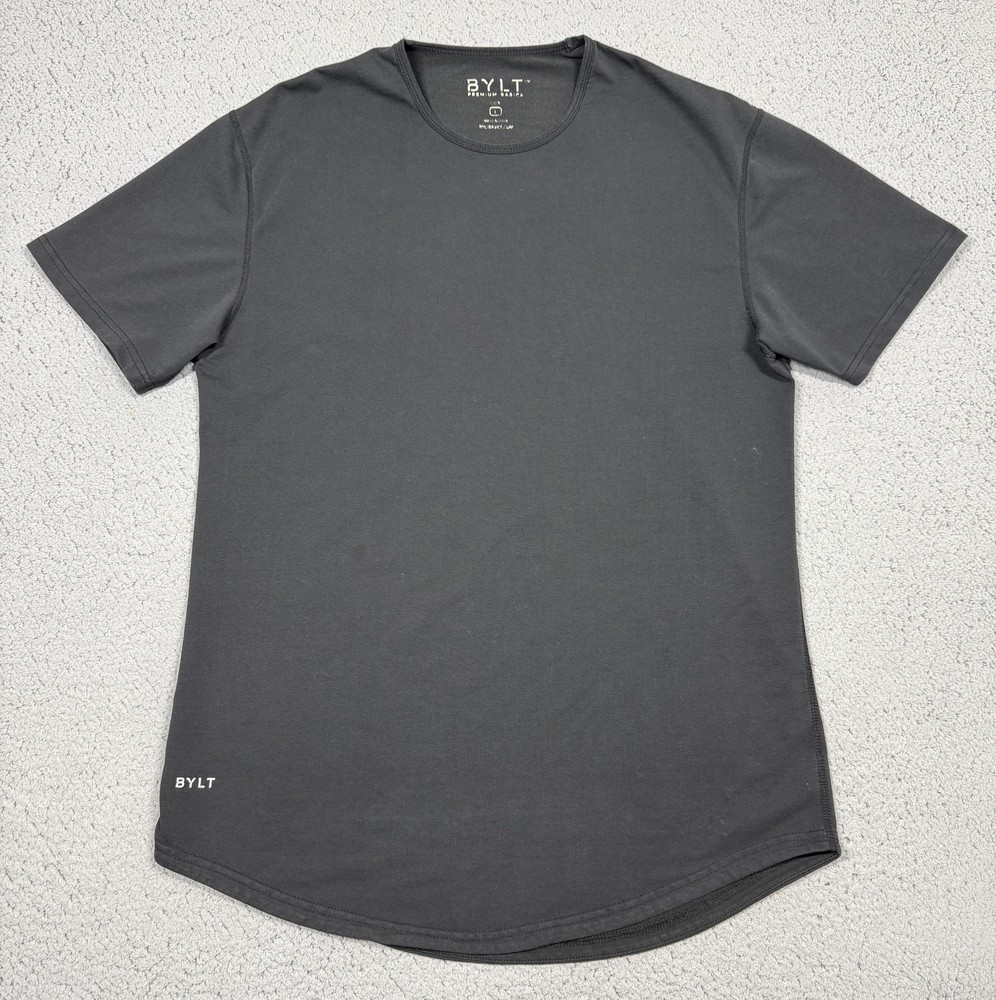 BYLT Drop Cut LUX Shirt Mens Large Black Short Sleeve Curved Hem Tagless Tee