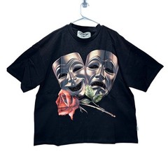 BKYS NWT Black Rhinestone Theater Masks Rose Graphic T Shirt Size S Streetwear