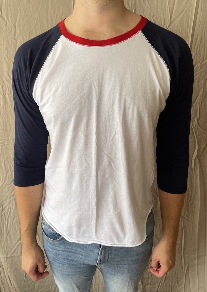 LAT Men’s Size L Red White & Blue 3/4 Sleeve Baseball Raglan Tee