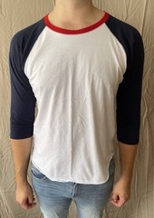 LAT Men’s Size L Red White & Blue 3/4 Sleeve Baseball Raglan Tee