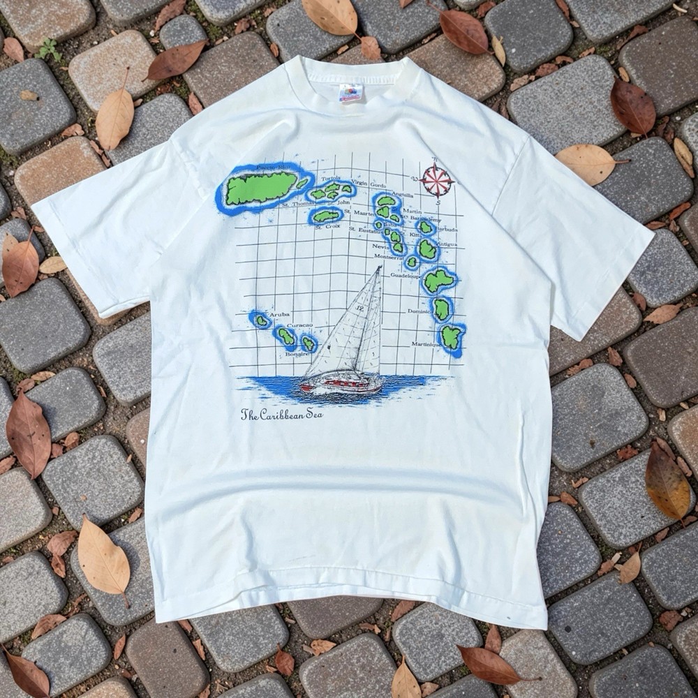 VTG 90s Carribean Sea T Shirt Single Stitch USA Fruit of the Loom Graphc Tee