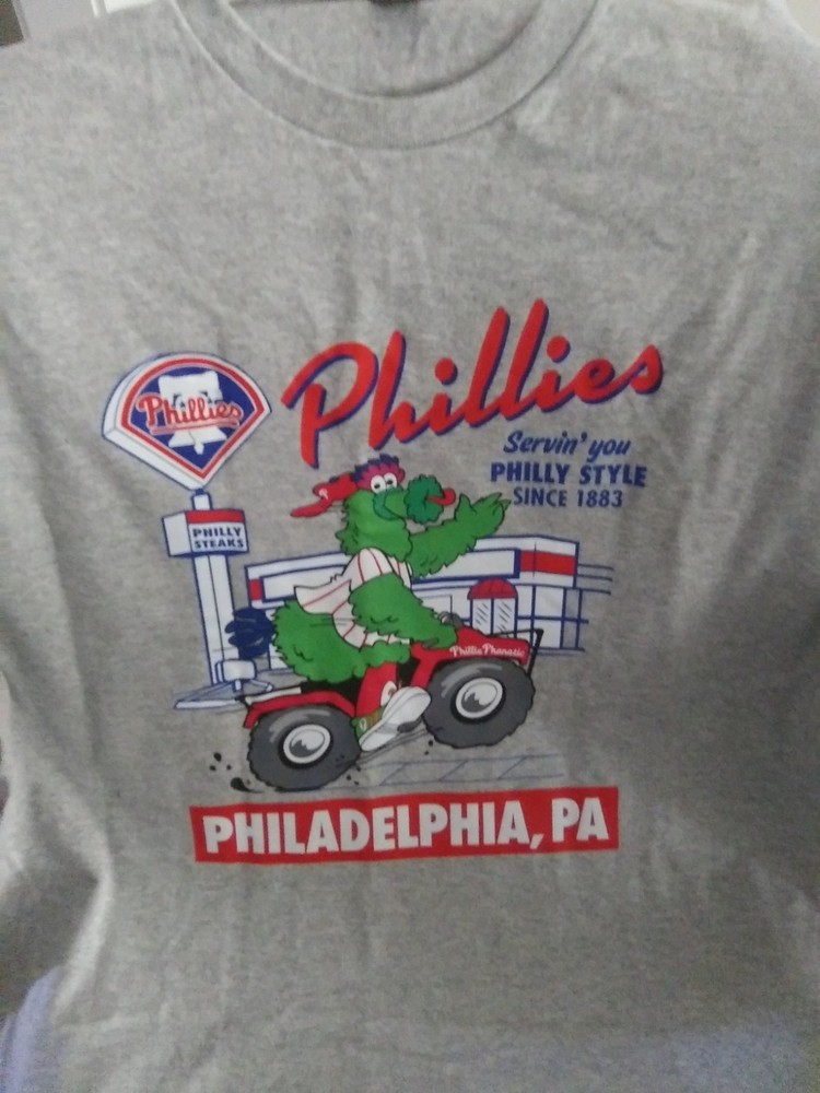 Philadelphia team Phillie t shirt,Phanatic. Grey color,cartoon graphic. X Large