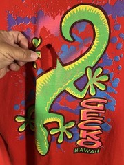 Vintage 90s Gecko Hawaii Graphic T Shirt Red Neon Lizard Logo Single Stitch XL