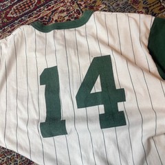 VTG 00s Badger Sport Green White Pinstripe Henley Baseball Jersey Shirt Size L