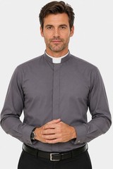Men’s Clergy Shirt Roman Collar Long Sleeve Grey Pastor Priest Church Wear