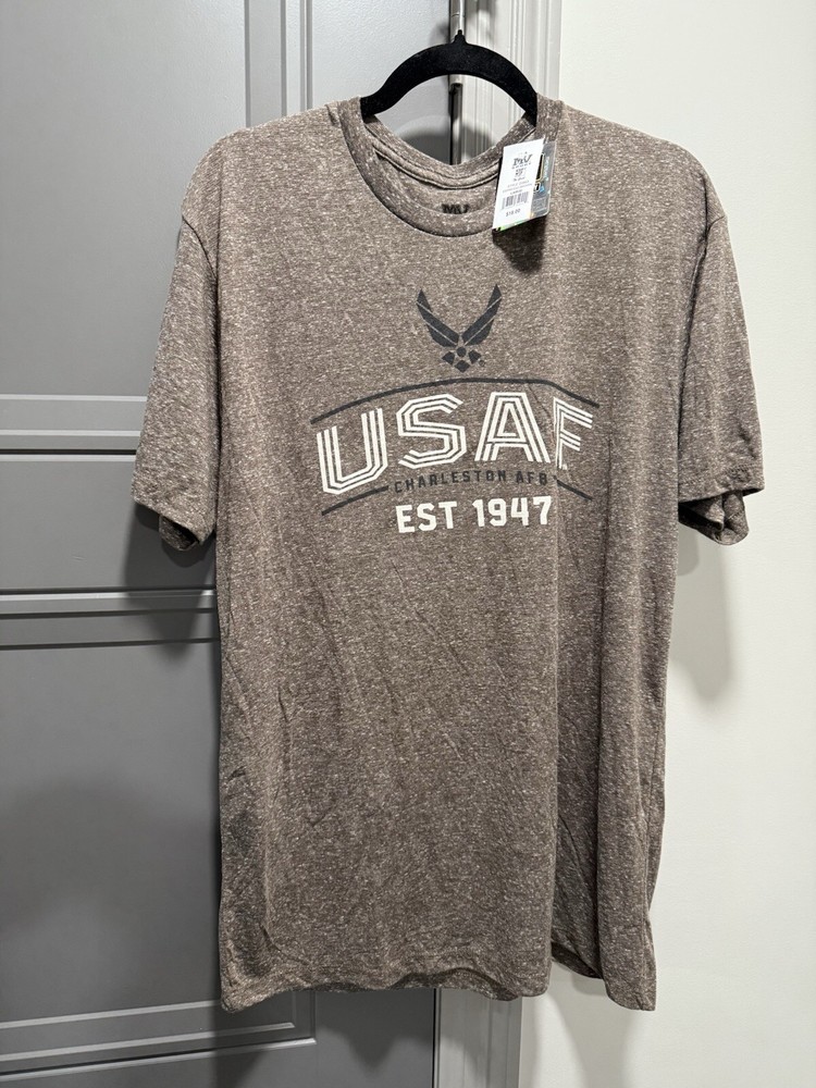 United States Air Force “USAF EST 1947” Military Logo Brown T Shirt Tee – MEDIUM