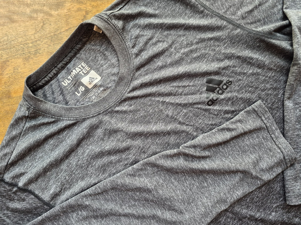 Mens Adidas Ultimate Tee L/S Athletic T-Shirt LG Dk Heathered Gray Performance