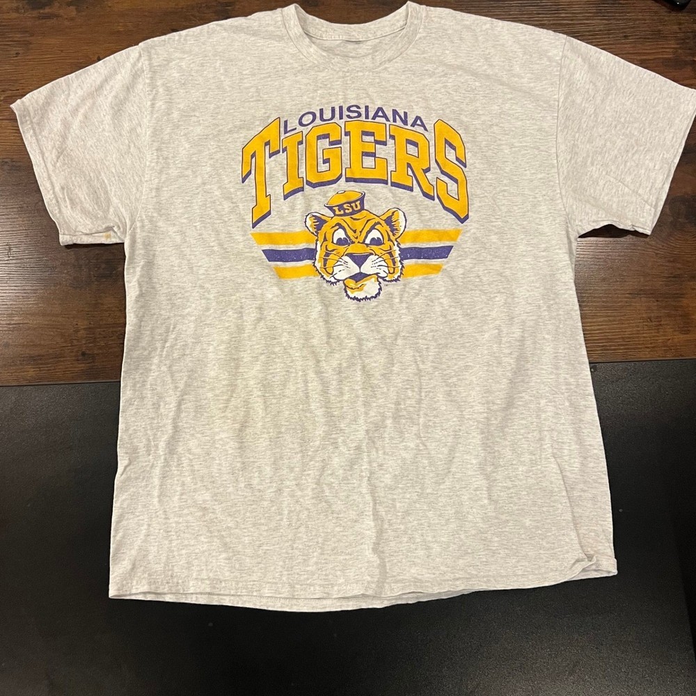 LSU Louisiana Tigers T Shirt Gray Short Sleeve Graphic Tee Mens XL