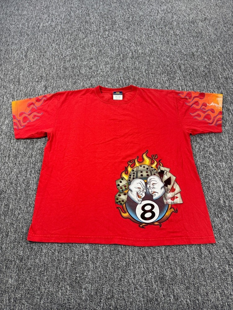 JNCO Jeans Shirt Men 2XL Red Graphic 8 Ball Flame Dice Crewneck Vtg Made In USA