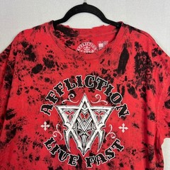 Affliction T-Shirt Mens Sz 3XL Red Black Live Fast Tie Dye Distress Graphic NWT