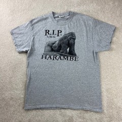 R.I.P. Harambe T-Shirt Size Large Gray Gorilla Graphic Meme Tee
