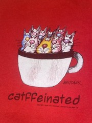 Vintage Cat T-shirt Kevin Whitlark Caffeine Catffeinated Cartoon Comic Kilban L