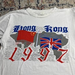Vintage Hong Kong 1997 T Shirt XL White Great Britian Transfers Control