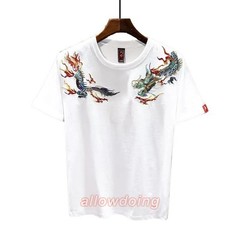 Men’s Dragon Embroidered T-Shirt Casual Short Sleeve Summer Ethnic Style Top