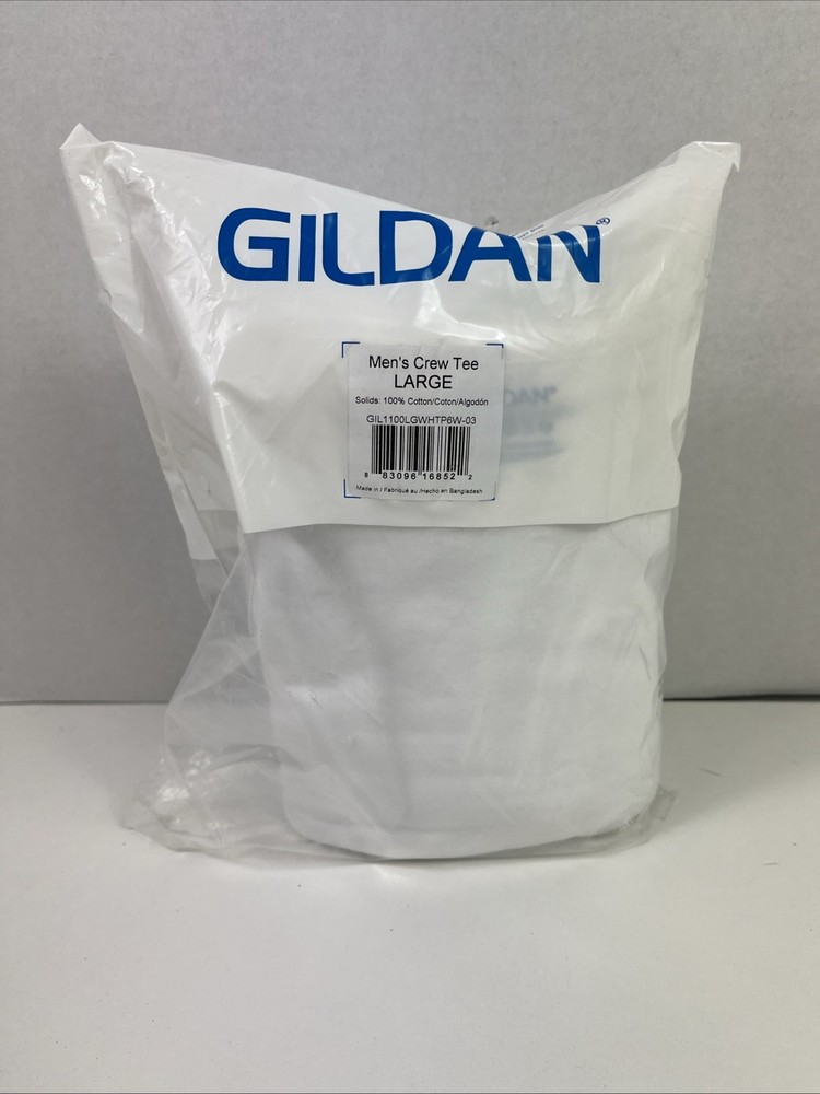 Gildan Mens Golden Crew T-Shirts Style G1100 White 6 Pack Large NEW