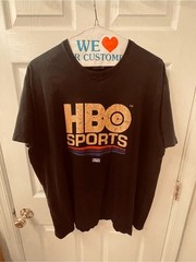 Kith Black HBO Sports Logo Short Sleeve Tee with Yellow and Multicolor Stripe