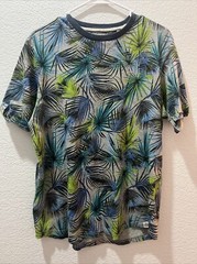 Free Planet T Shirt Men’s Medium Blue Cotton Blend Short Sleeve Tropical Palms
