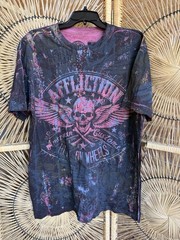 Affliction American Customs Shirt Mens Large Blue Mineral Wash Skull Graphic USA