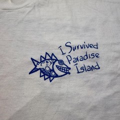 Vintage 1997 I Survived Paradise Island Cy-Creek S.N.A.P. Fish Shark Shirt Large