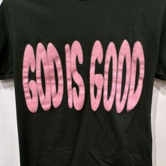 JLY Jesus Loves You Graphic Print Dark Green/ Pink Cotton T-Shirt Small