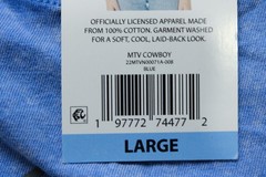 MTV Unisex Adult’s Cowboy Short Sleeve Graphic T-Shirt EH6 Blue Large NWT
