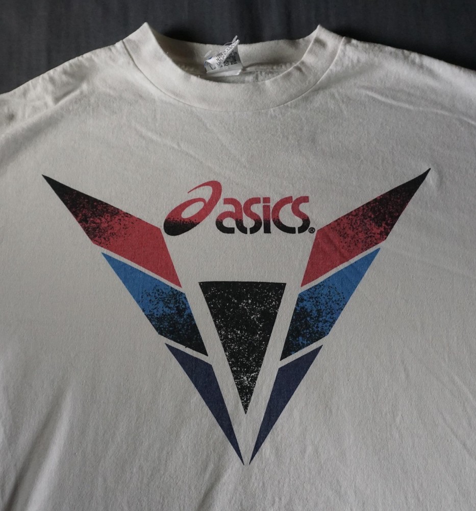 Vintage Asics Shirt Mens XL White Made USA Geometric Triangle Logo Graphic 90s