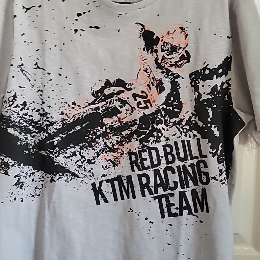 Red Bull KTM Racing Team Motocross Mens Large T-Shirt Gray/Orange Stitch NWT