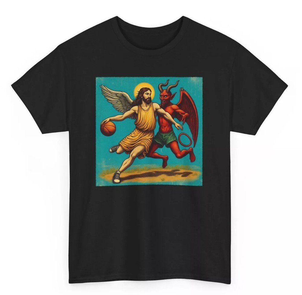 2025/Vintage Christian Jesus VS Satan Basketball Tee – Unisex Cotton T-shirt, Sp