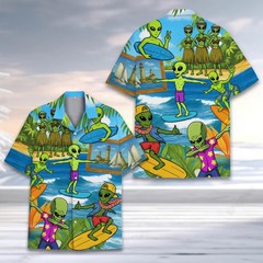 Tropical Alien Hawaiian Shirt Unisex Surfing Beach Summer Aloha