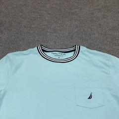 Nautica Shirt Mens Medium Blue Performance Sail Logo Tee Tagless Nautical Ringer