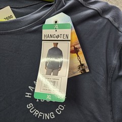 Hang Ten Men Shirt XL Navy Surfing Co Logo Activewear Long Sleeve NWT