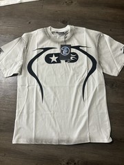 Men’s White/Black Graphic Print Logo Crew Neck Short Sleeve Cotton Knit Tee L