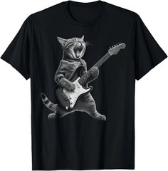 Funny Cat Playing Guitar Rock and Roll T-Shirt