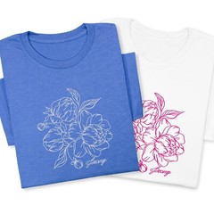 Peony Embroidered T-Shirt, Custom Color Floral Tee, Botanical Gift Shirt