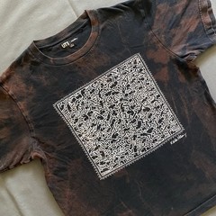 Uniqlo X Keith Haring T Shirt Mens Size Medium Black Bleach Dye Pop Art Artist