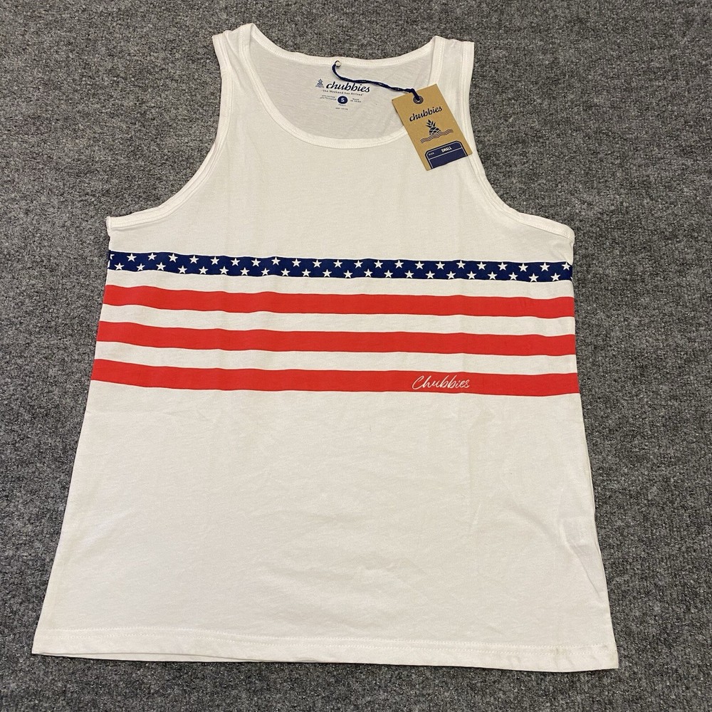 Chubbies Tank Top Men’s Small White Sleeveless Beach Stars And Stripes USA