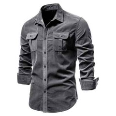 Cotton Men’s Shirt Casual Fashion Solid Color Corduroy Shirts Autumn Slim
