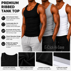 6 Packs Mens 100% Cotton Tank Top Wife A-Shirt Beater Undershirt Ribbed Muscle