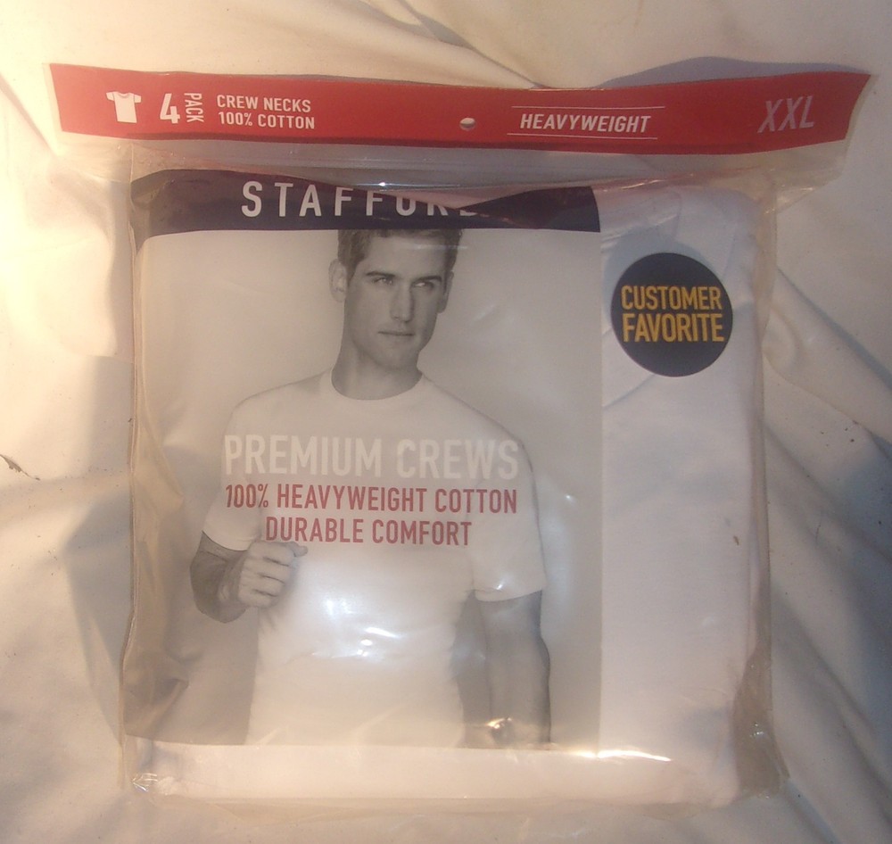 STAFFORD HEAVYWEIGHT CREW NECK T-SHIRTS, 4 PACK, COTTON, SIZE XXL , NEW