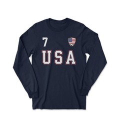 USA Reyna 7 Soccer Inspired Jersey Style 2-Side Long Sleeve T-Shirt