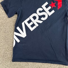 Converse Shirt Mens Small Navy Blue White Wrap Around Print Short Sleeve Casual