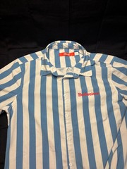 Shinesty Budweiser Blue/White Bowling Button Up. Rear Beer Pocket. LG