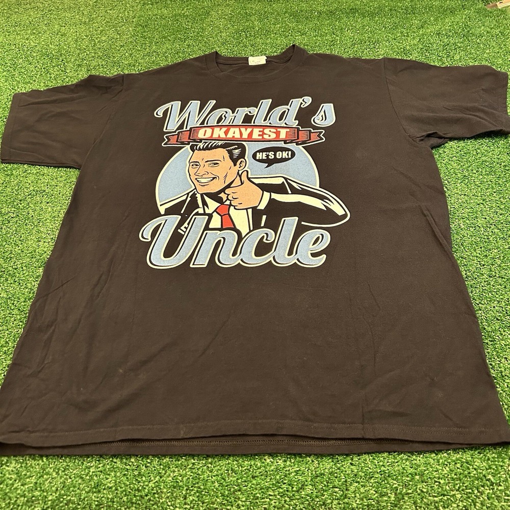 World Okayest Uncle Shirt Mens Extra Large Black Short Sleeve Graphic Tee Funny