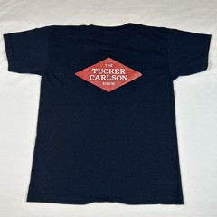 Tucker Carlson Show Bayside Shirt Mens L Blue Navy Pocket Tee Graphic USA Made