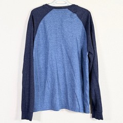 LL Bean Henley Shirt Mens L Blue Raglan Long Sleeve Slightly Fitted 507469