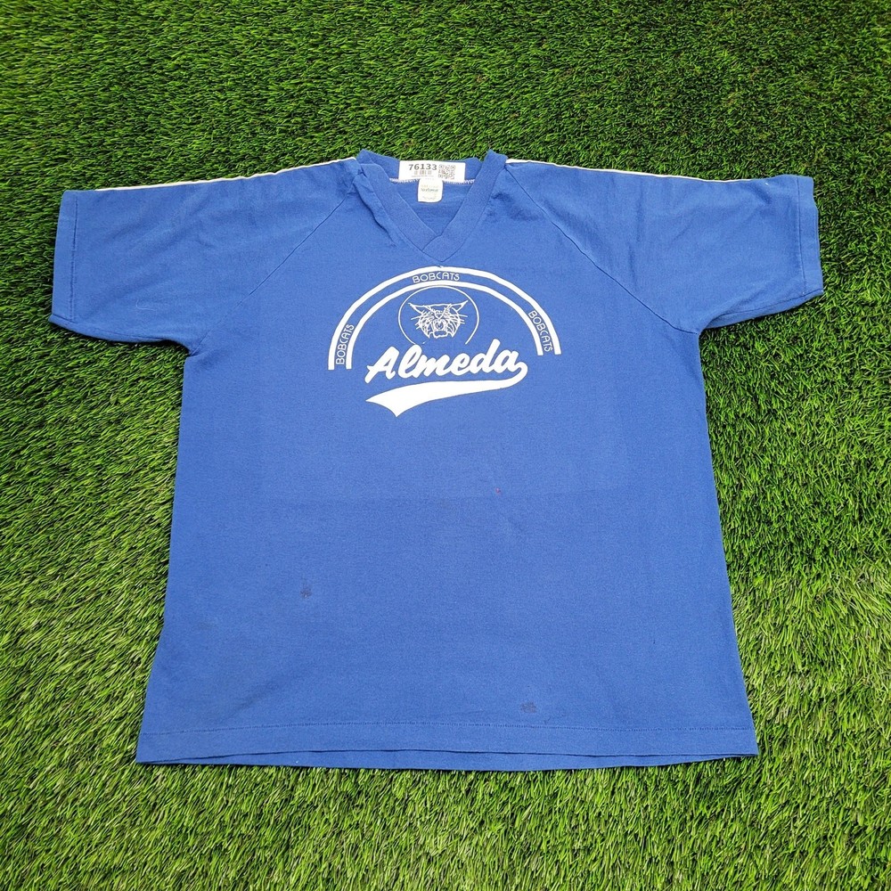 Vintage 80s Almenda Bobcat Shirt L/XL 21×25 Blue Elementary