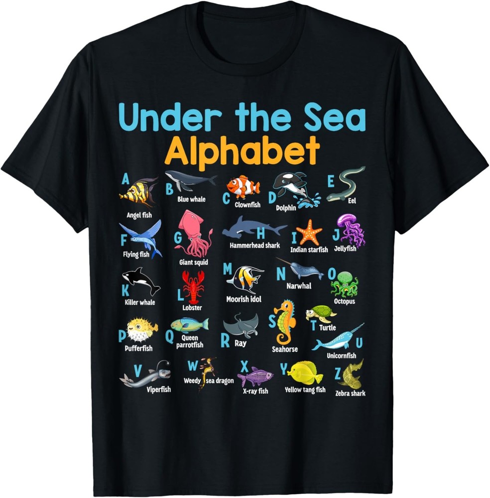 ABC Animals Under Water A-Z Types of Sea Animals Alphabet T-Shirt