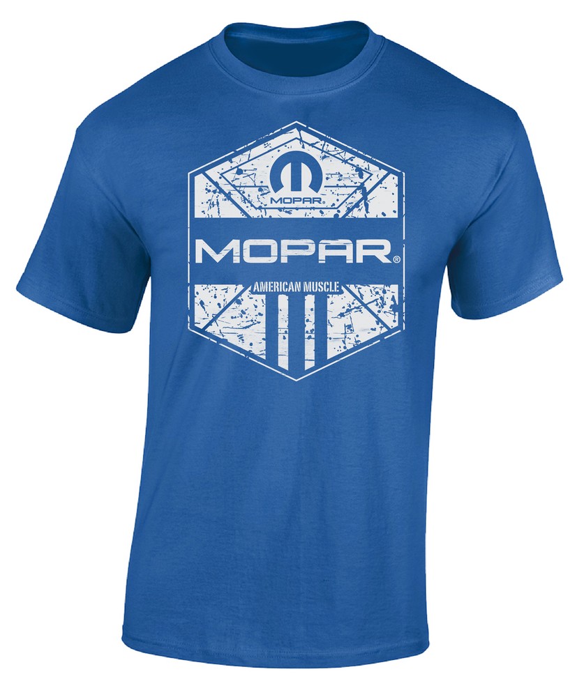 CHECKERED FLAG SPORTS MOPAR AMERICAN MUSCLE MEN’S COTTON ROYAL BLUE TEE SHIRT