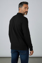 George Mens Polo Shirt Sz M Black Soot Pique Long Sleeve Business Casual Classic